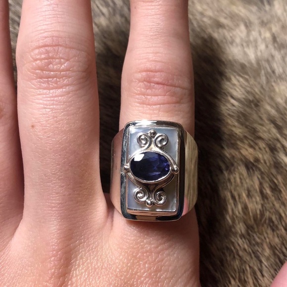 Vintage sterling silver Sajen iolite and mother of pearl ring - Picture 3 of 4